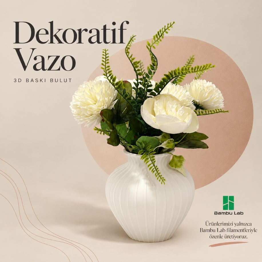 Beyaz Burgulu Dekoratif Vazo | Jade White 3D Baskı görsel 2
