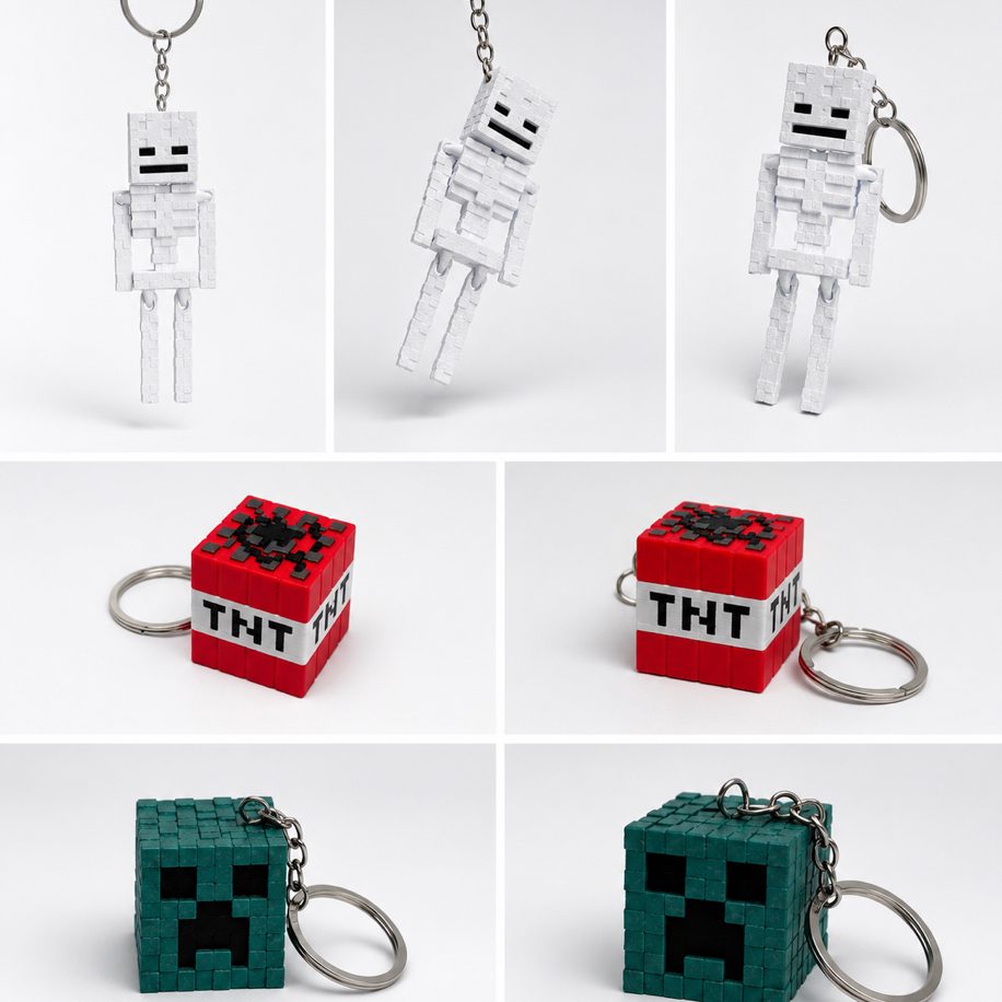 Minecraft Temalı 3’lü 3D Baskı Anahtarlık Seti