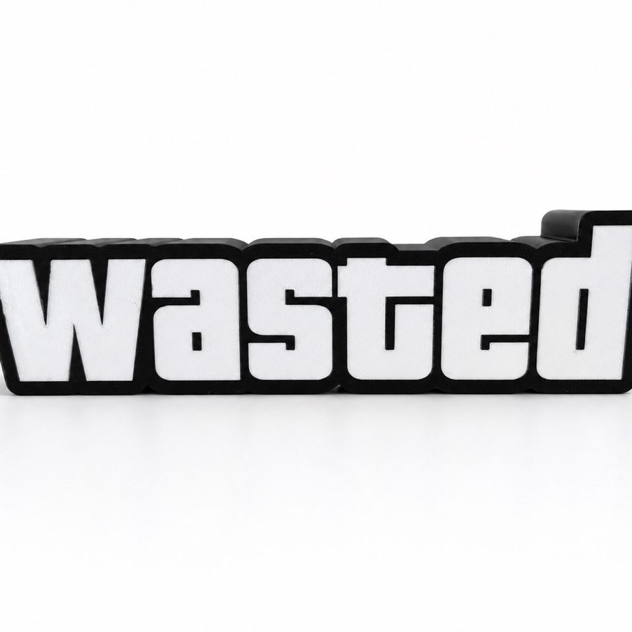 Wasted Yazısı Dekor | 3D Baskı Gaming Masa Dekoru | LED Uyumlu