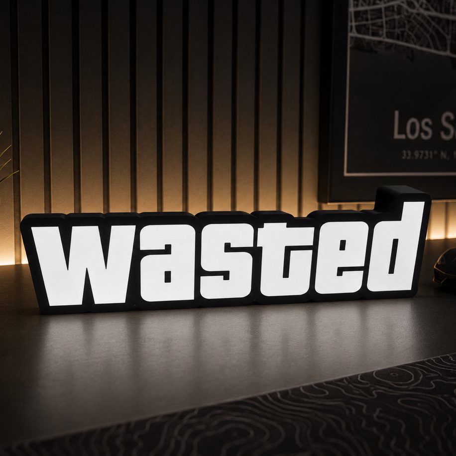 Wasted Yazısı Dekor | 3D Baskı Gaming Masa Dekoru | LED Uyumlu görsel 2