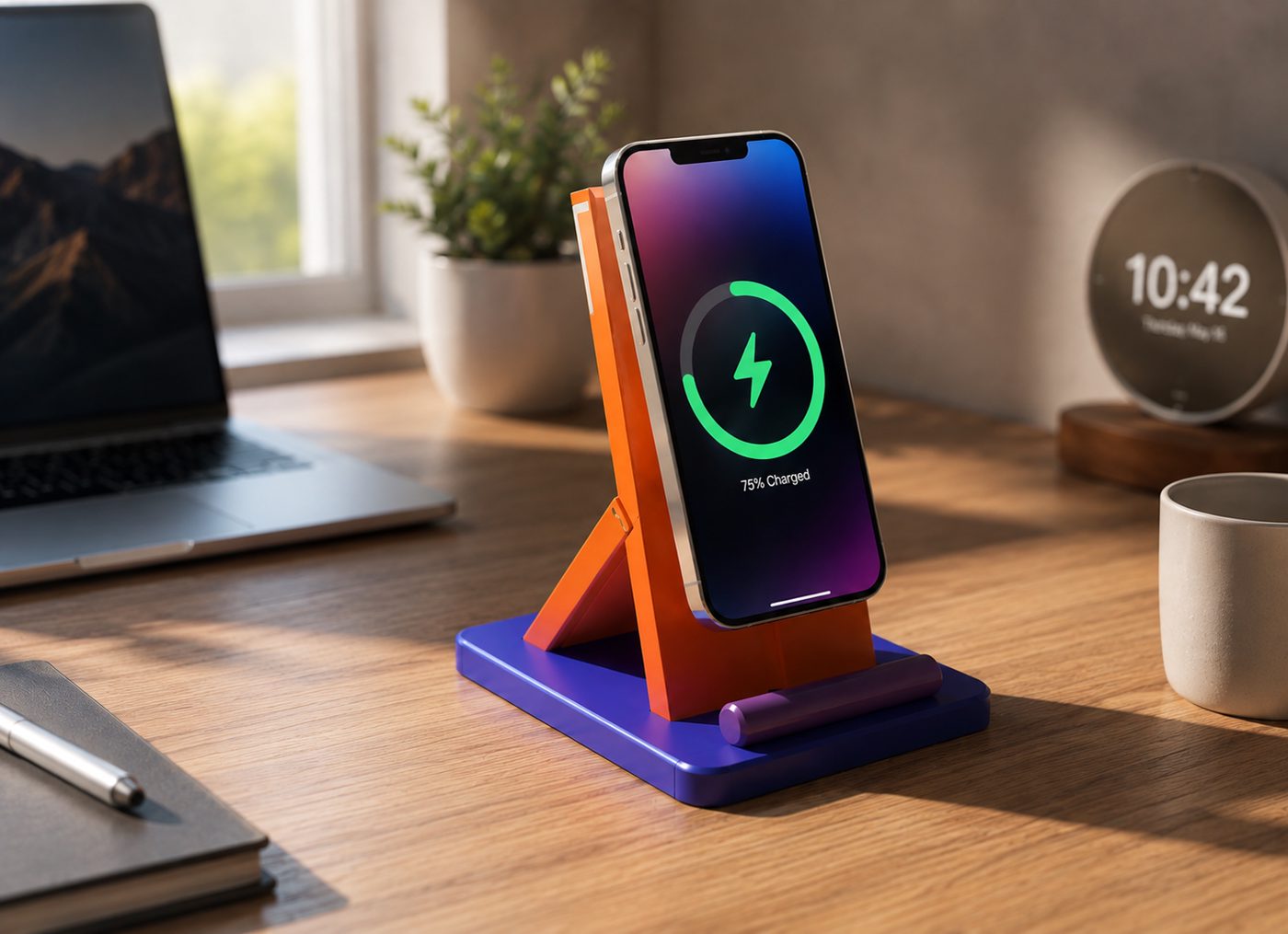 Foldable MagSafe Desk Stand (magesafe dock lu telefon tutucu kablo kanallı) görsel 7