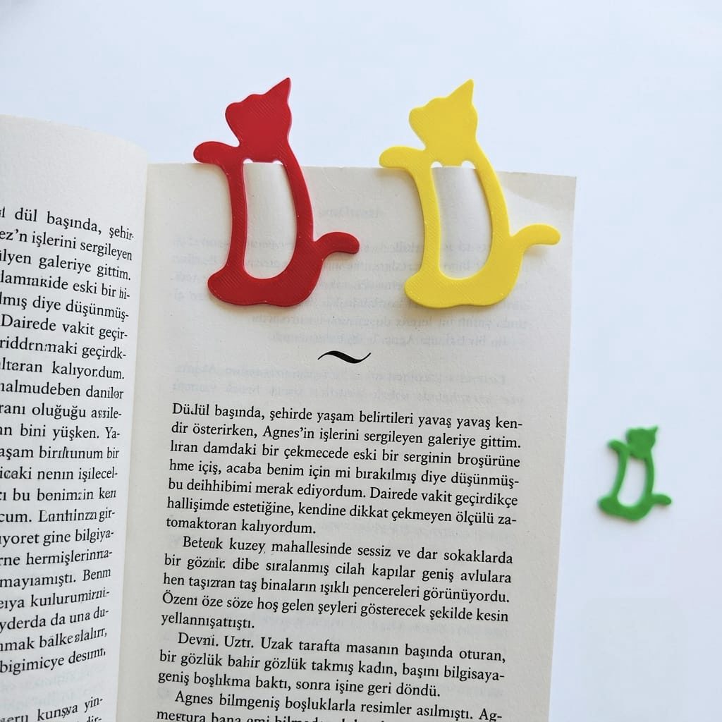 Kedi Kitap Ayracı | 3D Baskı Renkli Kedi Figürlü 6' lı set görsel 2