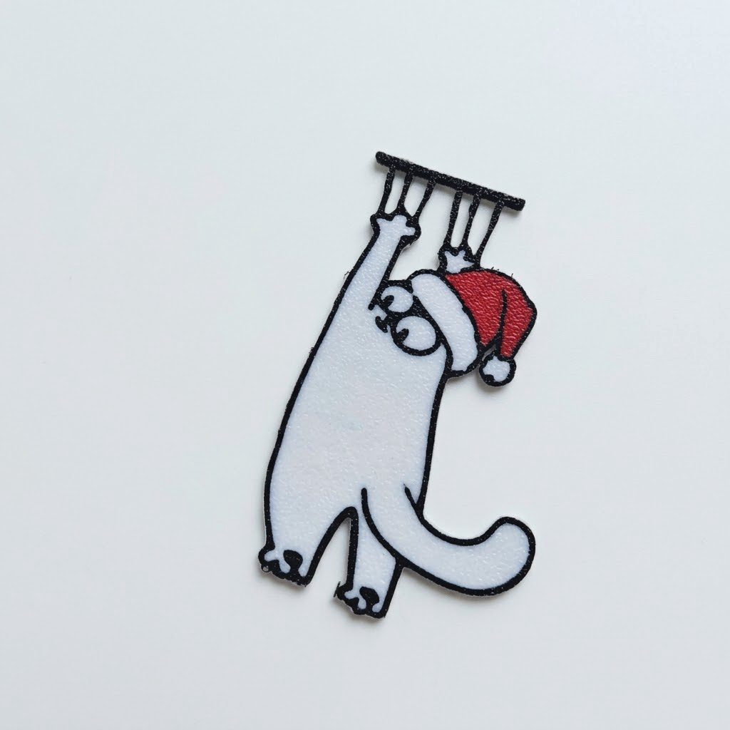Kedi Kitap Ayracı | Noel Şapkalı Beyaz Kedi 3D Baskı görsel 3